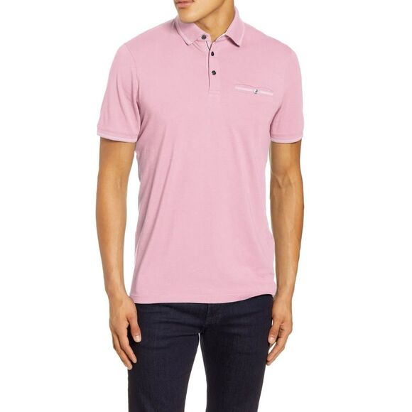 Ted Baker London Tortila Slim Fit Tipped Pocket Polo in Light Pink - Picture 1 of 8